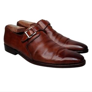 Magnanni Brown Leather Pointed Toe Monk Strap Business Office Loafers Sz 8.5